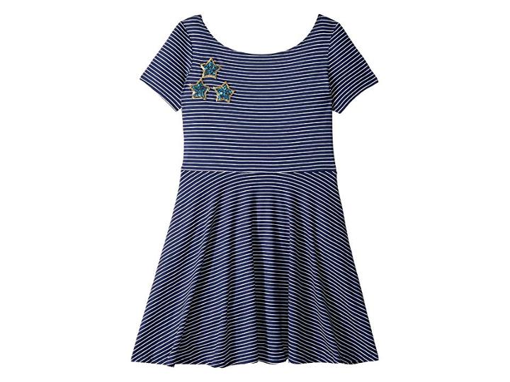 Fiveloaves Twofish Skater Stripe Stars Dress (big Kids) (navy) Girl's Dress