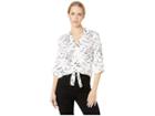 Bcbgeneration Tie Front Roll Sleeve Woven Top (optic White) Women's Clothing