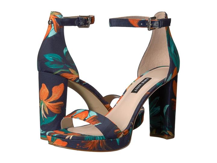 Nine West Dempsey Platform Heel Sandal (navy Multi Fabric) Women's Shoes