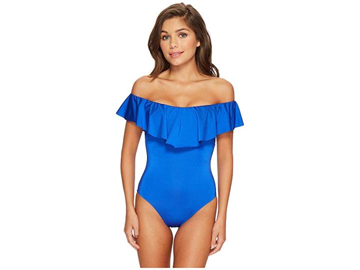 Trina Turk Studio Solid Off The Shoulder Bandeau One-piece (sapphirre) Women's Swimsuits One Piece