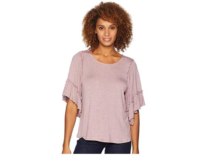 Bobeau Flutter Sleeve Tee (pink/grey/ivory) Women's Clothing