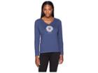 Life Is Good Petal Daisy Crusher Long Sleeve Vee (darkest Blue) Women's T Shirt