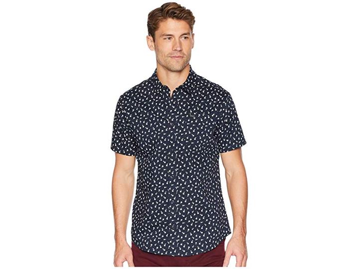 Rvca Vu Print Short Sleeve Woven (new Navy) Men's Clothing