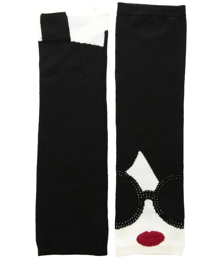 Alice + Olivia Loe Stace Face Long Fingerless Gloves (black/white) Extreme Cold Weather Gloves