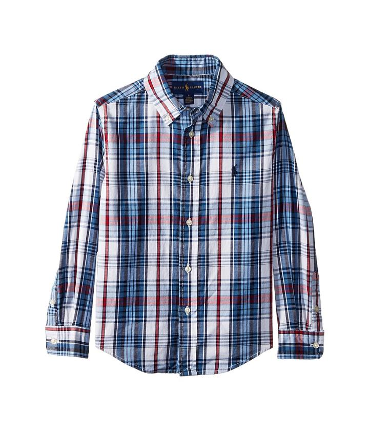 Polo Ralph Lauren Kids Cotton Madras Shirt (little Kids/big Kids) (white Multi) Boy's T Shirt