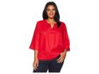 Lauren Ralph Lauren Plus Size Lace-trim Tissue Linen Top (lipstick Red) Women's T Shirt