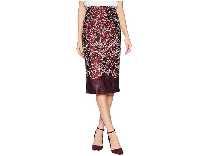 Eci Puff Printed On Scuba Skirt (black/wine) Women's Skirt