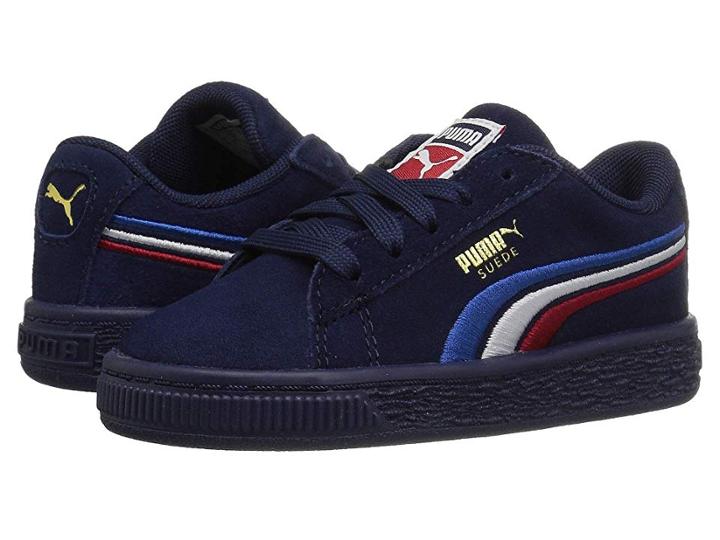 Puma Kids Suede Classic Multicolor Embossed (little Kid/big Kid) (peacoat/puma White/ribbon Red/strong Blue) Boy's Shoes