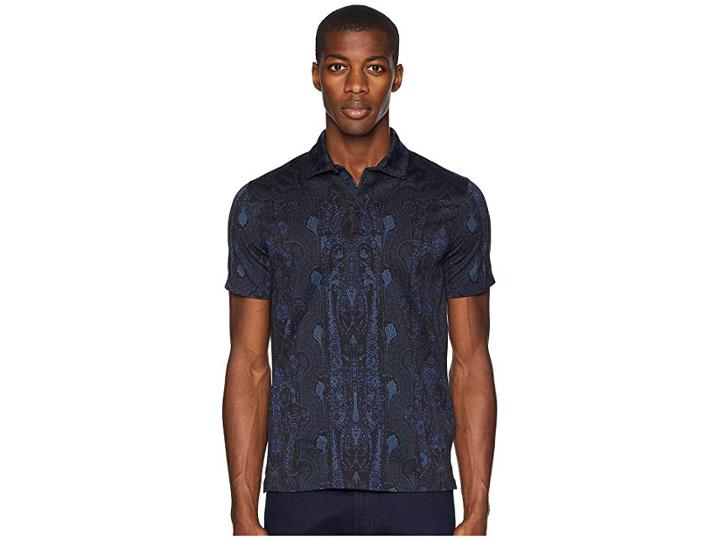 Etro Vertical Paisley Block Polo (blue) Men's Clothing