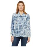 Tribal Cotton Gauze Shirt With Patch Pocket (indigo) Women's Long Sleeve Button Up
