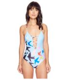 Mara Hoffman Birds Lattice Front One-piece (sky Blue) Women's Swimsuits One Piece