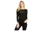 Bebe Lace Peekaboo 3/4 Sleeve Top (jet Black) Women's Clothing