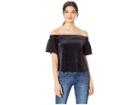 Juicy Couture Track Lightweight Velour Off The Shoulder Top (pitch Black) Women's Clothing