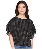Vince Camuto Specialty Size Petite Tiered Ruffle Sleeve Poetic Dots Blouse (rich Black) Women's Blouse