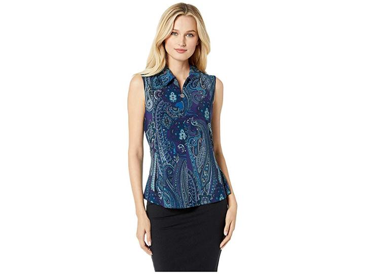 Tommy Hilfiger Printed Logo Zip Knit Top (noct Multi) Women's Clothing