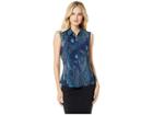 Tommy Hilfiger Printed Logo Zip Knit Top (noct Multi) Women's Clothing
