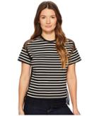 Red Valentino Striped T-shirt With Point D'esprit (nero/ecru) Women's Sweater