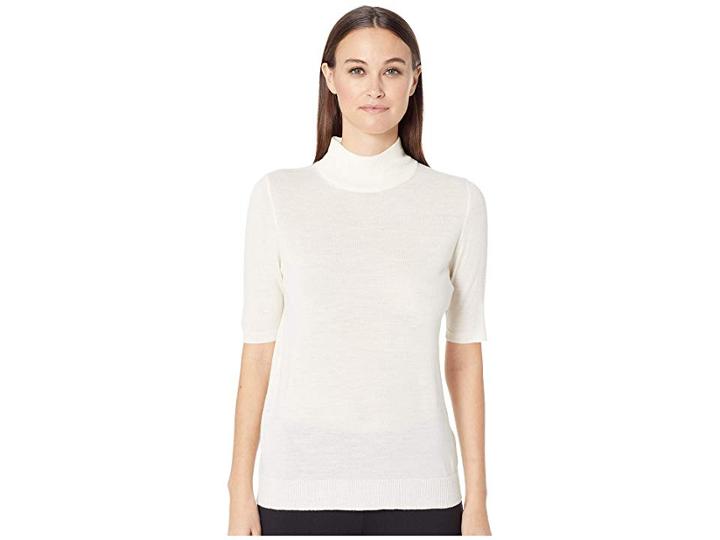 Eileen Fisher Fine Merino Jersey Mock Neck Elbow Sleeve Top (soft White) Women's Clothing