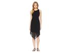 Kensie Mixed Media Knit And Swiss Dot Asymmetrical Hem Dress Ks7k8230 (black) Women's Dress