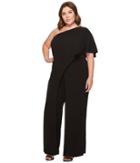Adrianna Papell Plus Size One Shoulder Flutter Sleeve Jumpsuit With Side Slit Leg (black) Women's Jumpsuit & Rompers One Piece