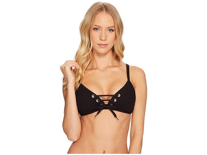 Seafolly Inka Rib Lace-up Bralette (black) Women's Swimwear