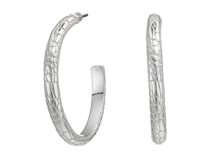Lauren Ralph Lauren Croc Pattern Large Hoop Earrings (silver) Earring