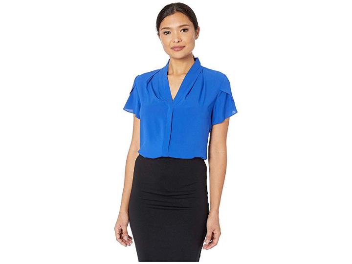 Calvin Klein V-neck Short Sleeve Top (regatta) Women's Clothing