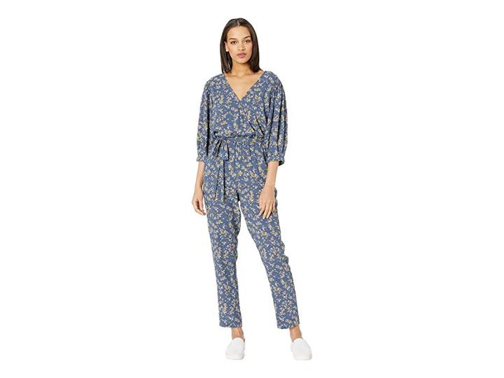 1.state Wrap Tie Waist Heritage Bouquet Jumpsuit (antique Blue) Women's Jumpsuit & Rompers One Piece