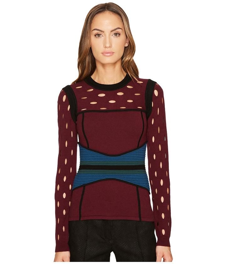 Yigal Azrouel Color Block Pointelle Stitch Bustier Top (berry Multi) Women's Clothing
