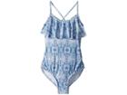 Seafolly Kids Boho Tile Ruffle Tank One-piece (little Kids/big Kids) (blue Tile) Girl's Swimsuits One Piece