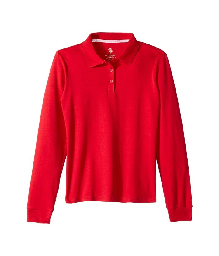 U.s. Polo Assn. Kids Long Sleeve Polo (big Kids) (red) Girl's Clothing
