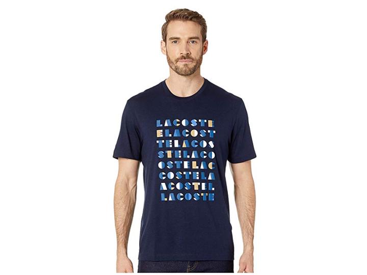 Lacoste Short Sleeve Regular Fit Lacoste Letter Block Graphic T-shirt (navy Blue) Men's T Shirt