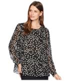 Anne Klein Long Sleeve Blouse With Keyhole Back (black/parchment) Women's Blouse