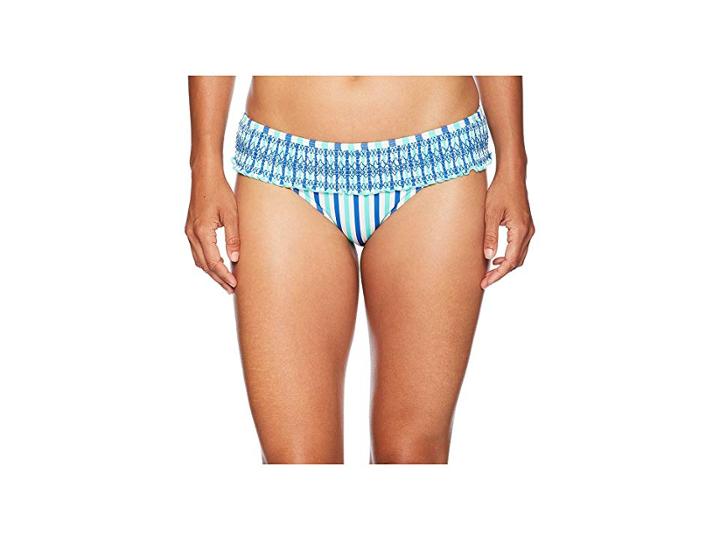 Vineyard Vines Golf Hope Bay Stripe Smocked Bikini Bottom (capri Blue) Women's Swimwear
