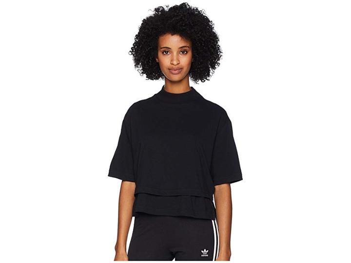 Adidas Y-3 By Yohji Yamamoto Stacked Logo Crop Short Sleeve Tee (black/core White) Women's T Shirt