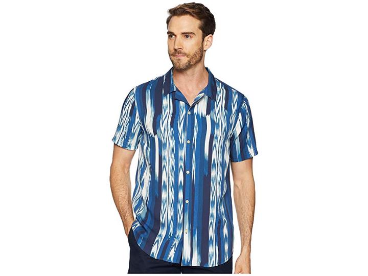 Threads 4 Thought Modal Short Sleeve Beach Shirt (opa Blue Chevron) Men's Short Sleeve Pullover