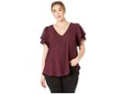 Michael Michael Kors Plus Size Double Sleeve W/ Heat Studs Top (cordovan) Women's Clothing