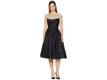 Marchesa Crystal And Pearl High Neck Cocktail Dress (black) Women's Dress