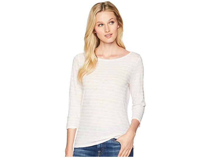 Three Dots Saguaro Stripe 3/4 Sleeve British T-shirt (pink Lemonade) Women's T Shirt