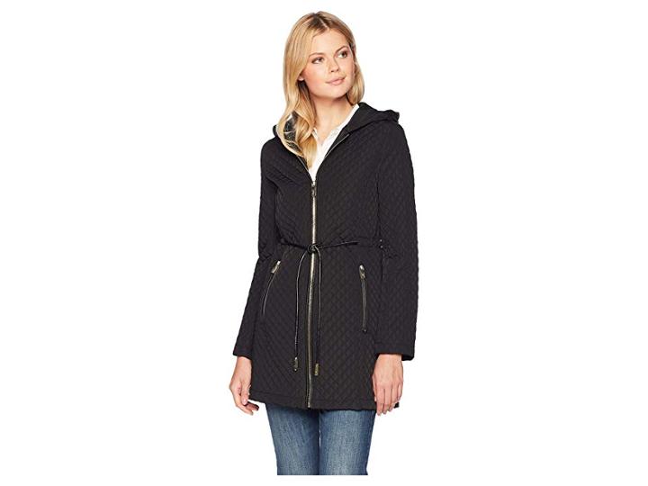 Ivanka Trump Tie Waist Quilt Jacket With Hood (black) Women's Coat