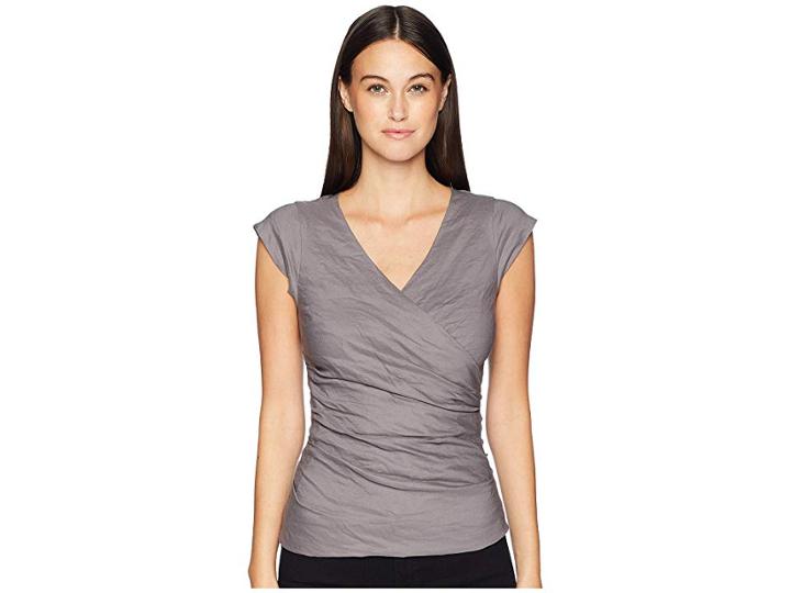 Nicole Miller Cotton Metal V-neck Top (dark Steel) Women's Clothing