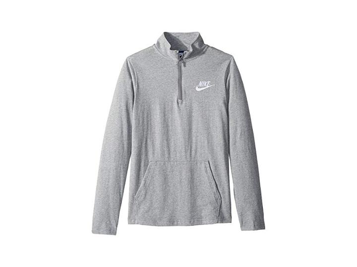 Nike Kids Nsw 1/2 Zip Pullover (little Kids/big Kids) (dark Grey Heather/white) Boy's Clothing