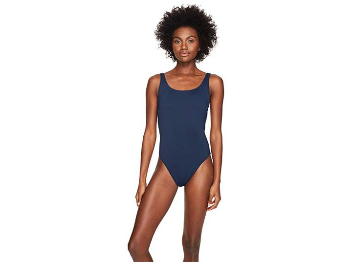 Letarte Solid Lattice Back One-piece (dusty Navy) Women's Swimsuits One Piece