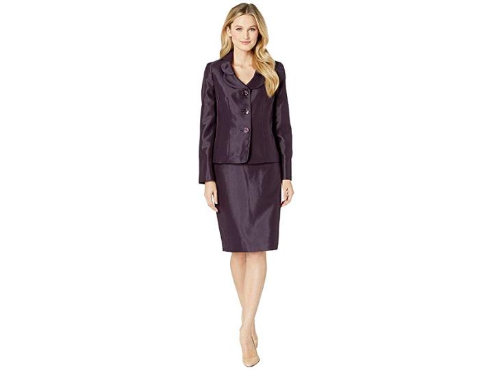 Le Suit Three-button Shawl Collar Shinny Skirt Suit (concord) Women's Suits Sets
