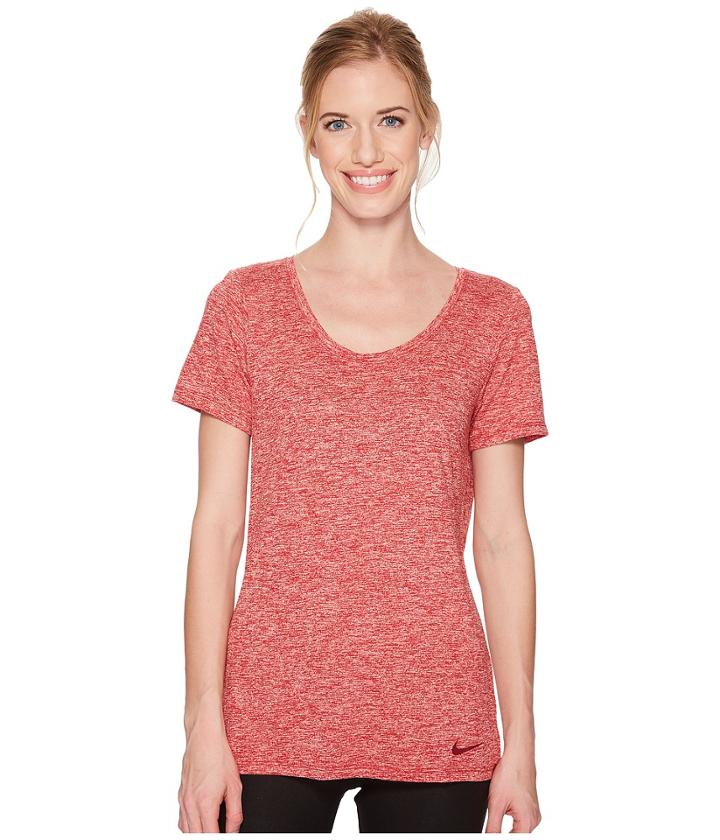 Nike Dry Legend Cross-dye Tee (gym Red/bleach Coral/team Red) Women's Short Sleeve Pullover