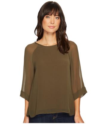 B Collection By Bobeau Birdie Mix Media Blouse (olive) Women's Blouse