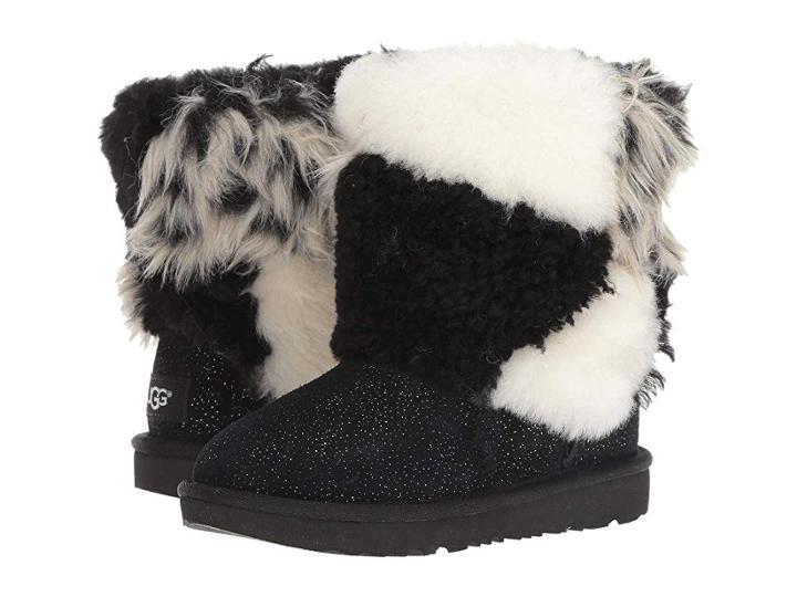 Ugg Kids Classic Short Patchwork Fluff (little Kid/big Kid) (black) Girls Shoes