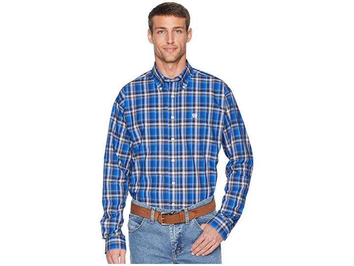 Cinch Long Sleeve Plaid (blue) Men's Clothing