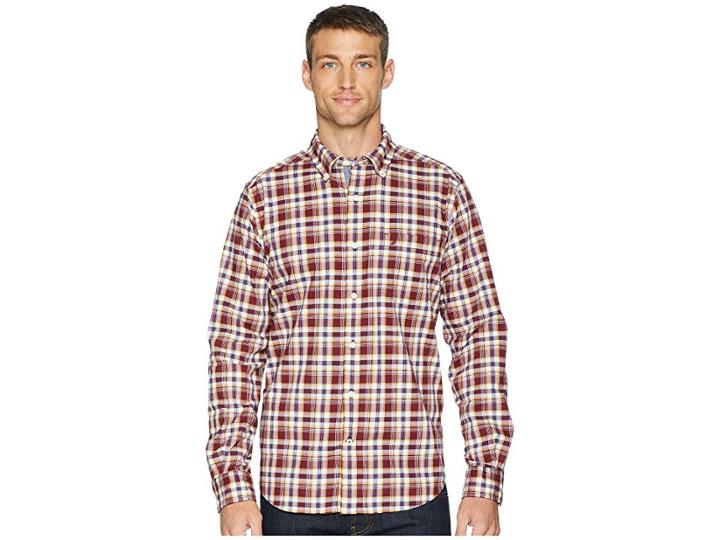 Nautica Long Sleeve Layer Up Plaid Woven Shirt (zinfandel) Men's Clothing