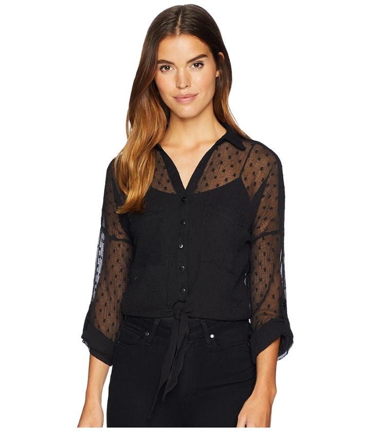 Angie Long Sleeve Lace Button Up Crop Top (black) Women's Long Sleeve Button Up